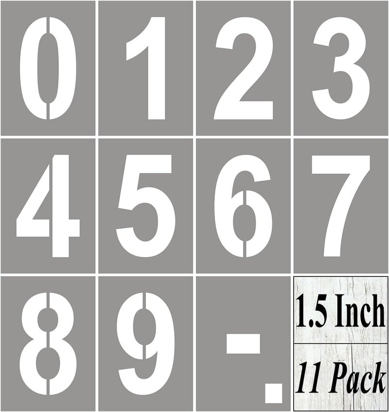 REOLAN 1.5 Inch Number Stencils for Painting - 11 Pack Number Stencil Templates for Curb Address, Cakes, Cookies, Mailboxes and Crafts, Reusable House Numbers Stencils for Wood Signs & Cement Wall Art - Image 1
